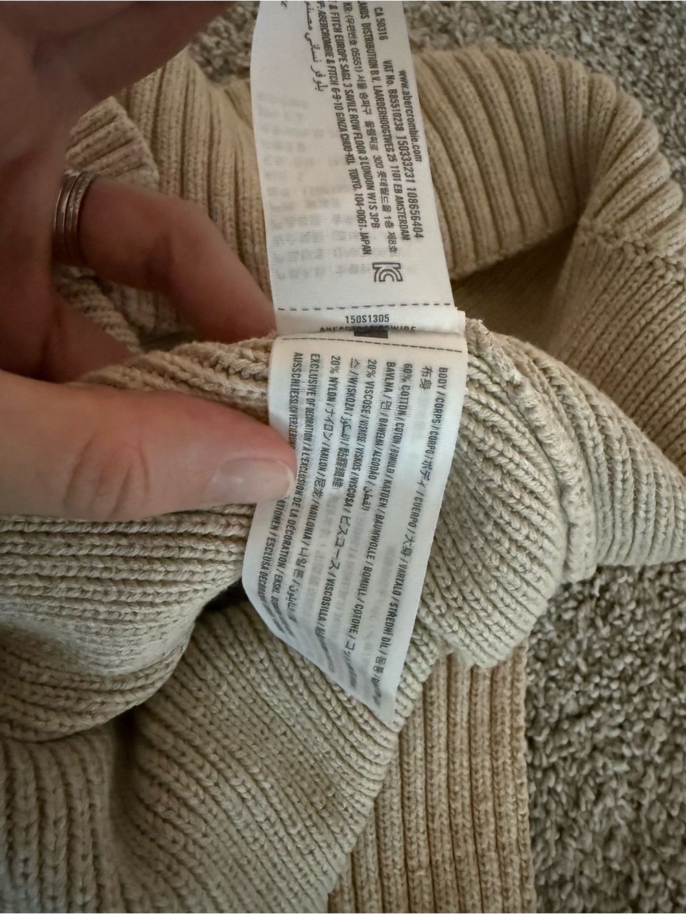 Abercrombie & Fitch Beige Rib-Knit Notch-Neck Polo Collar Sweater - Picture 7 of 11